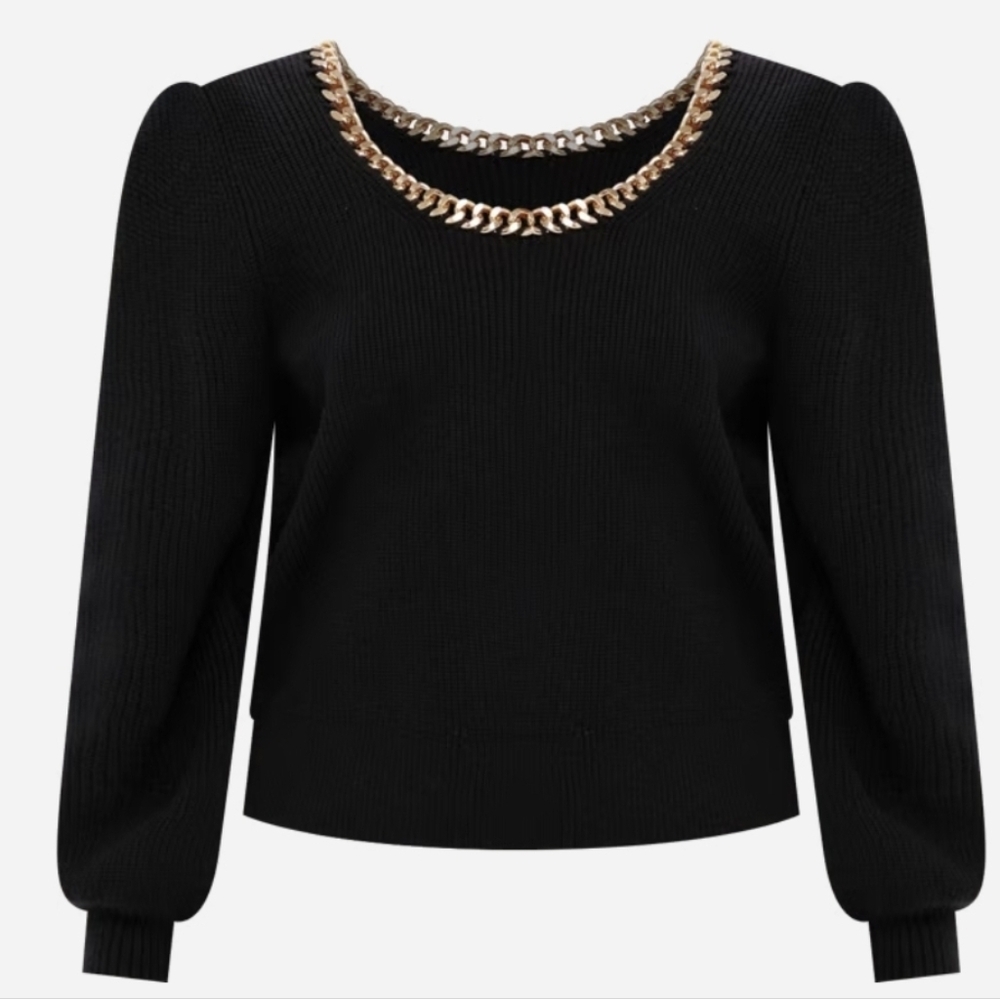 Tuckernuck Hyacinth House Blythe Black and Gold Chain Sweater Sz M NEW